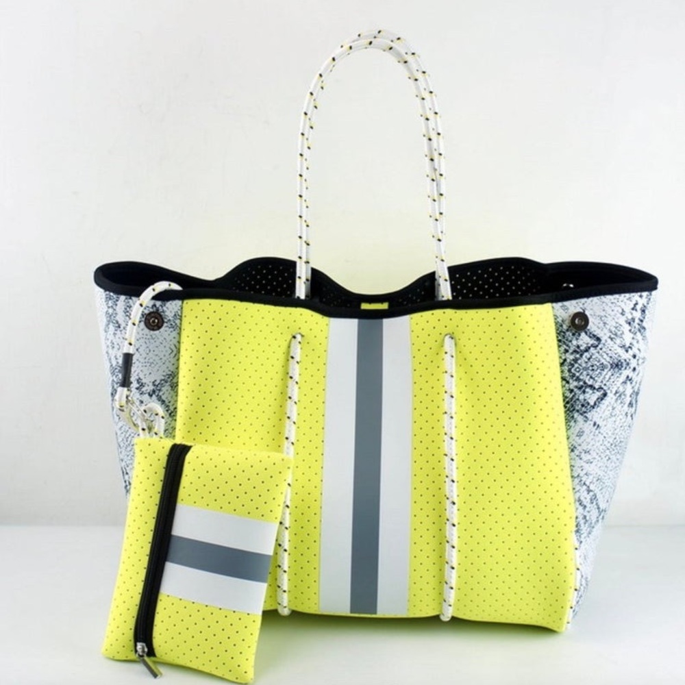 Neon snake  print  neoprene tote bag